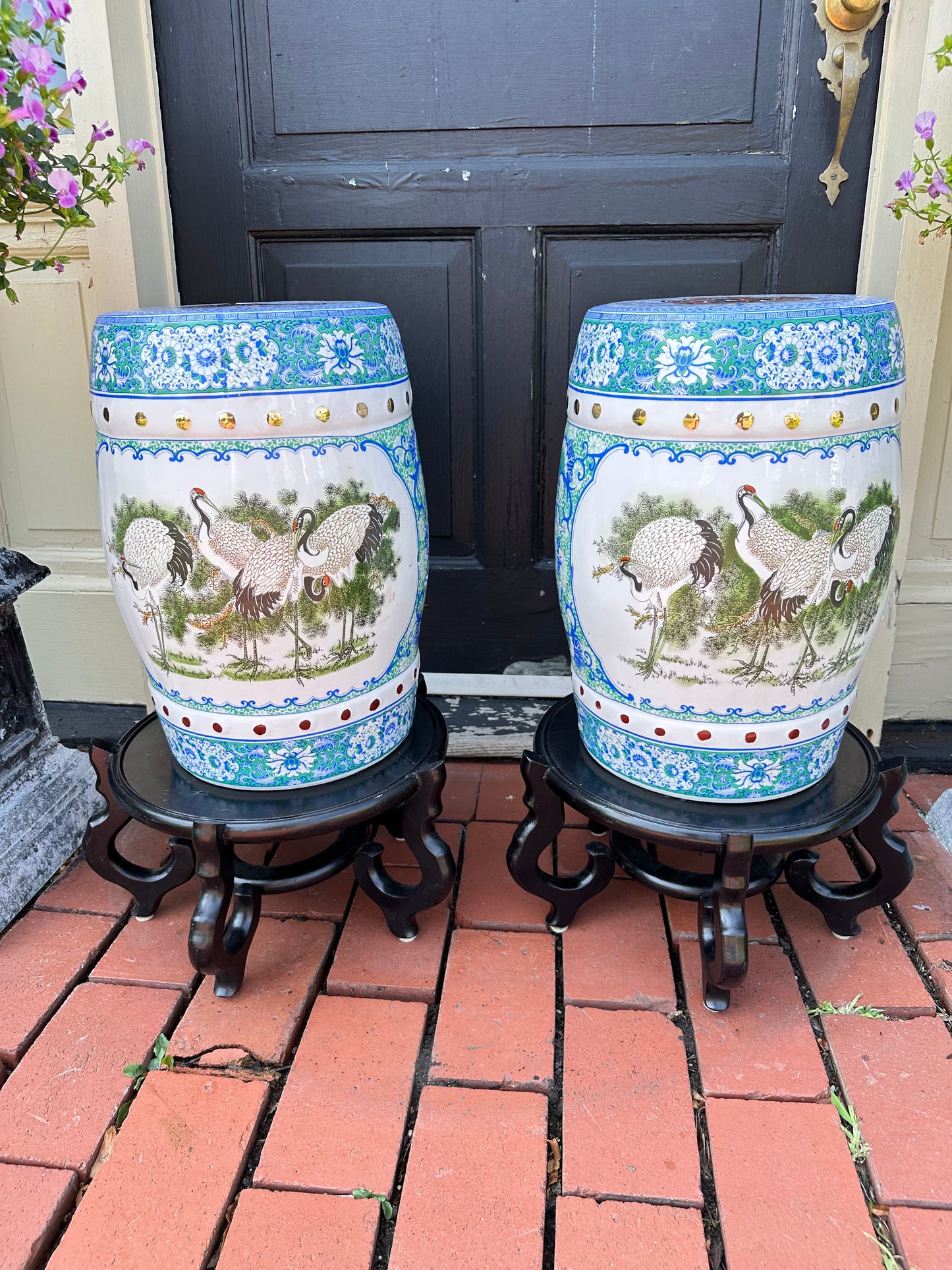 Pair of Decorative Porcelain Garden Seats