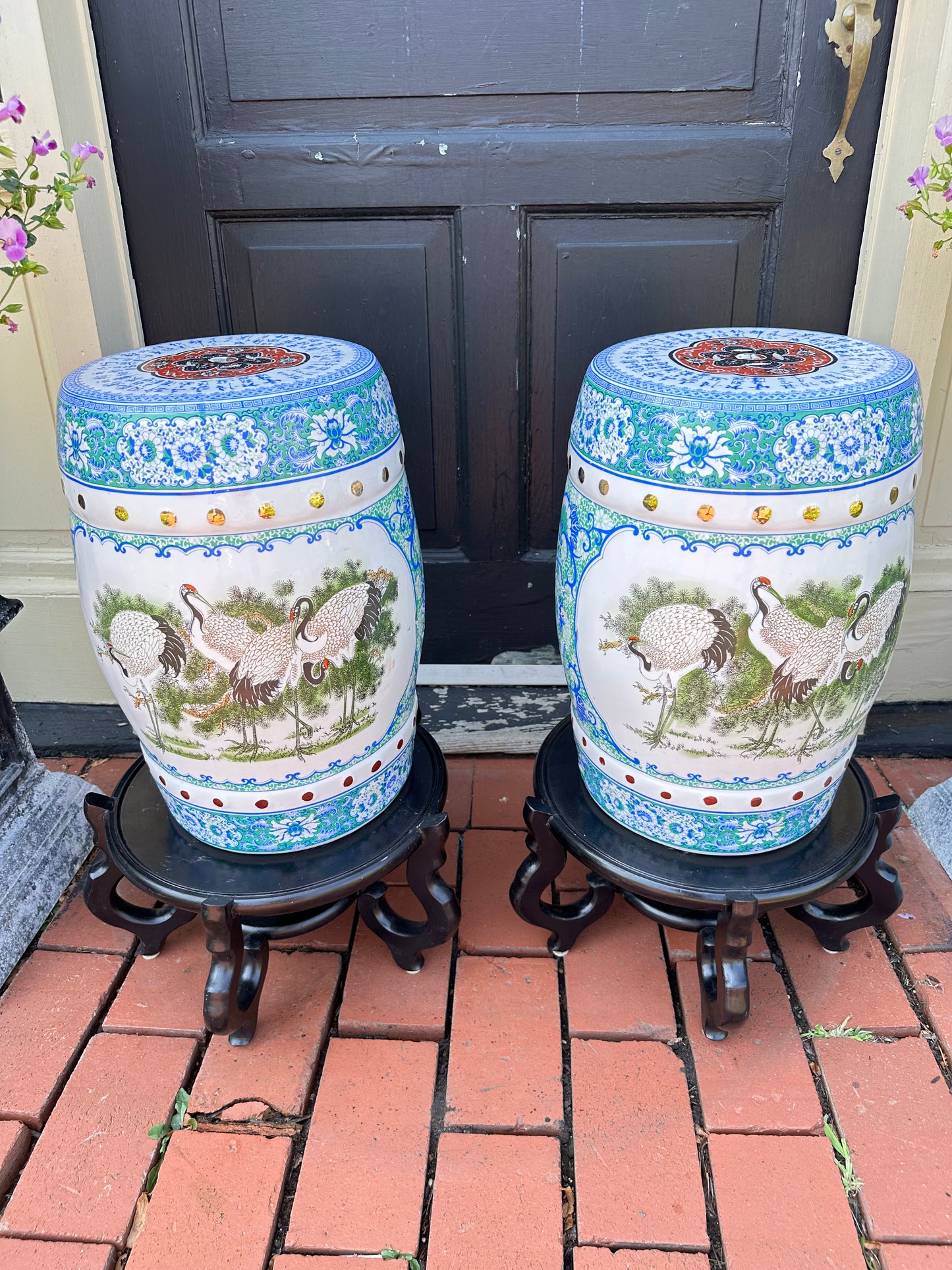 Pair of Decorative Porcelain Garden Seats