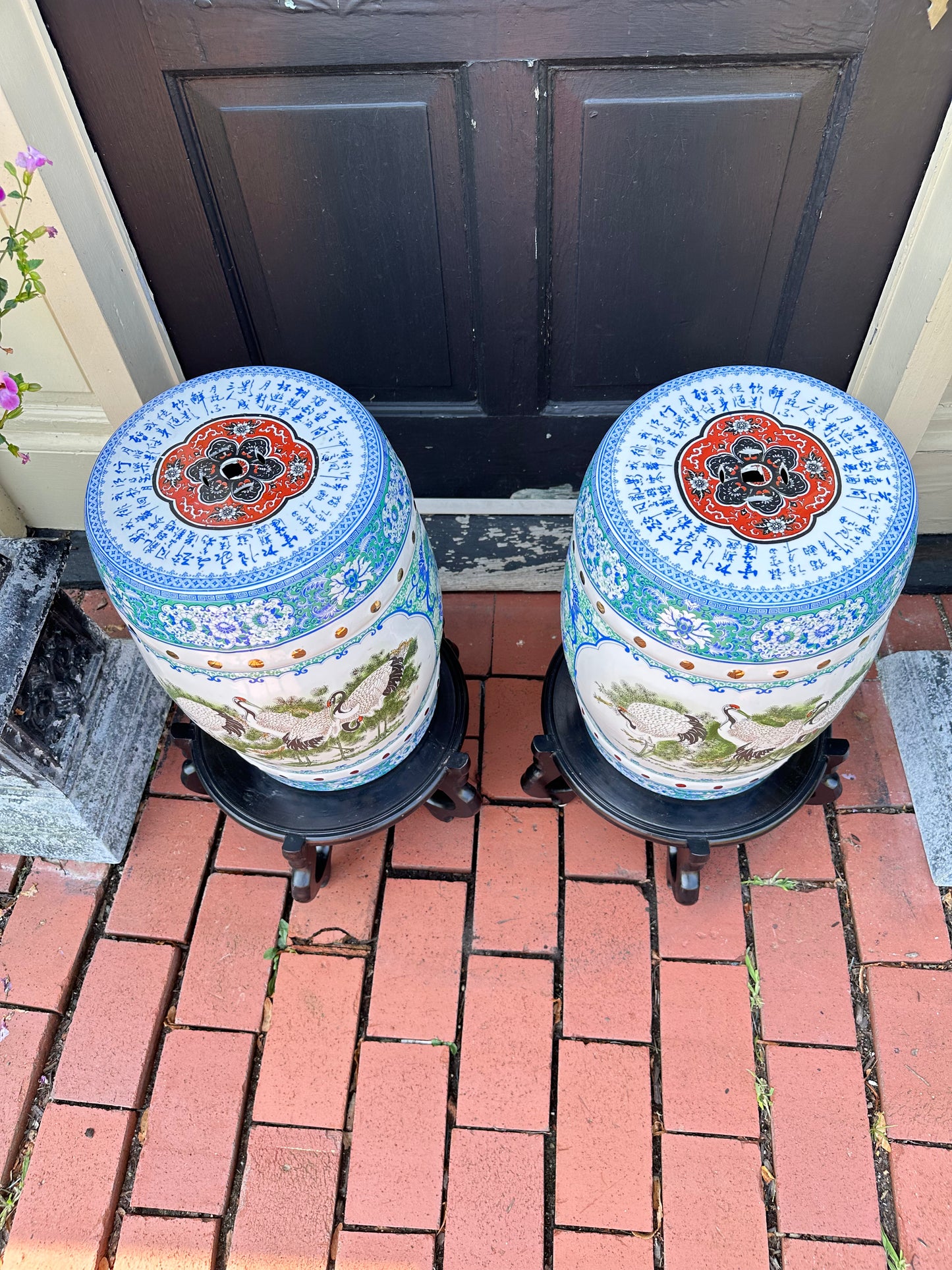 Pair of Decorative Porcelain Garden Seats