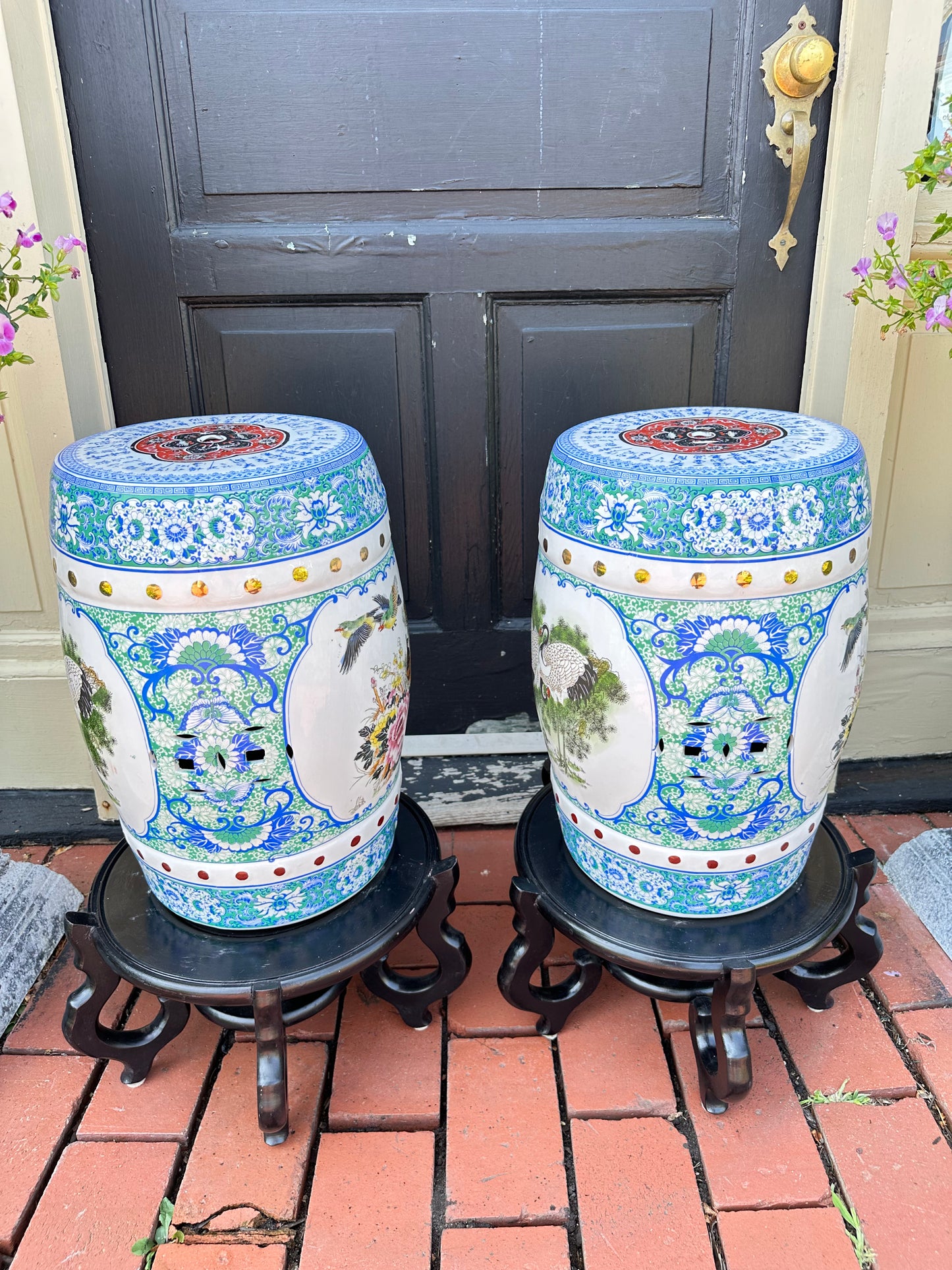 Pair of Decorative Porcelain Garden Seats