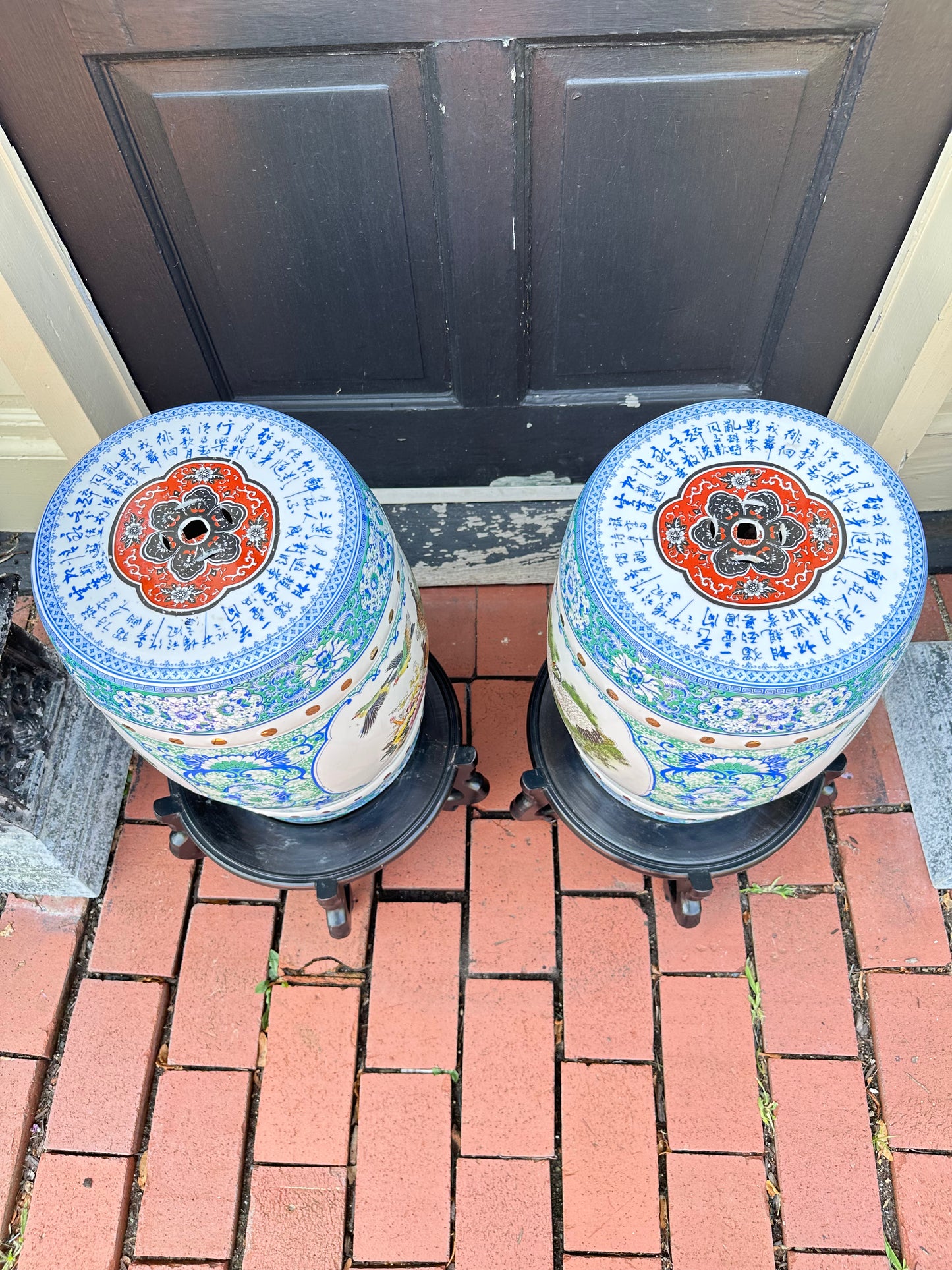 Pair of Decorative Porcelain Garden Seats