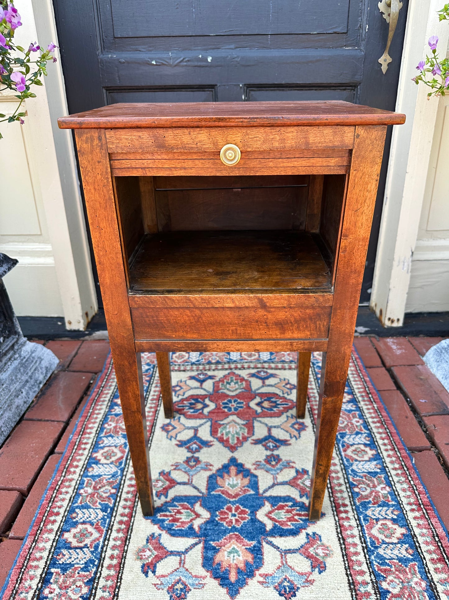 Antique One Drawer French Fruitwood Stand with Lift Up Tambour Door