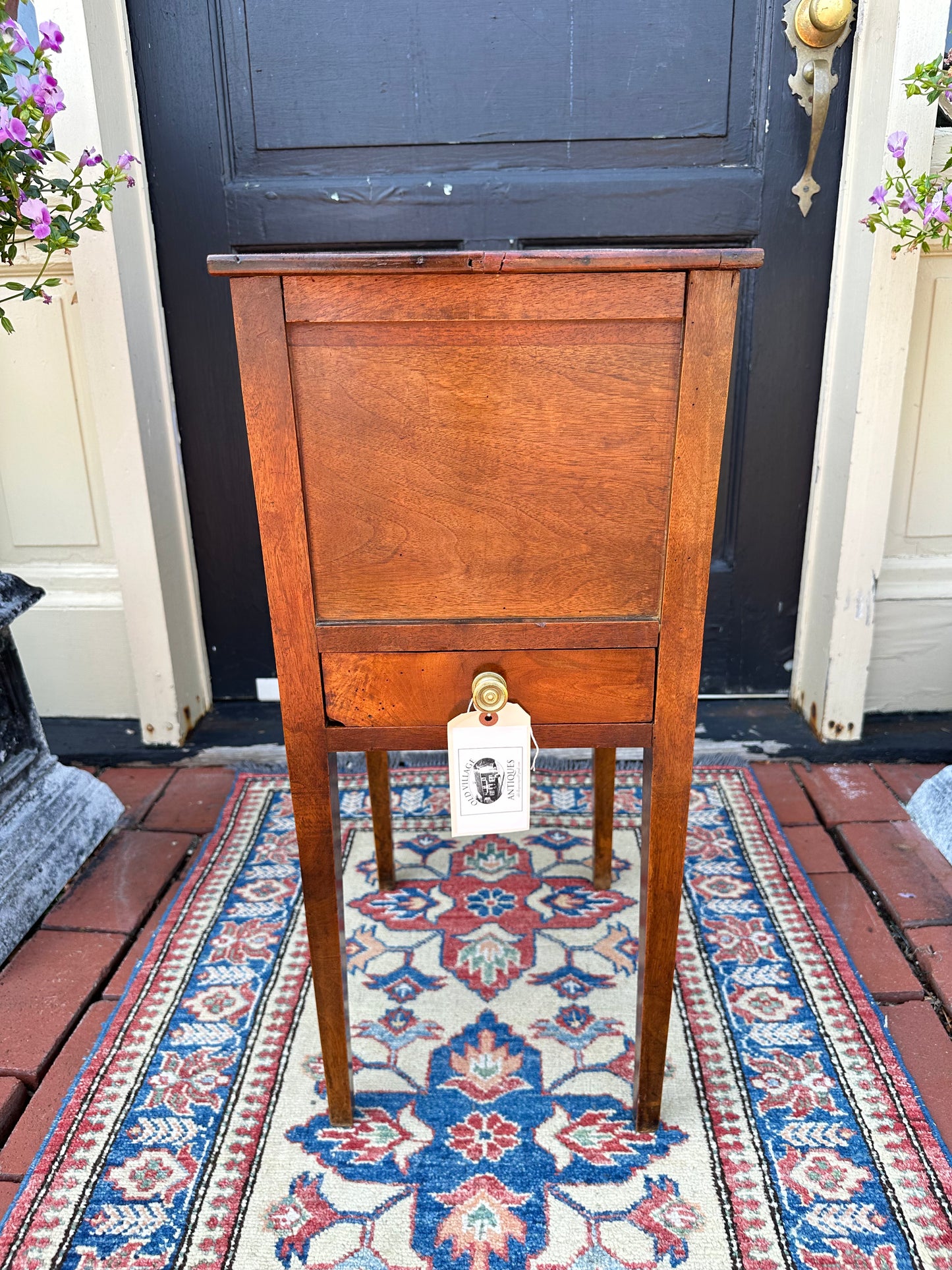 Antique One Drawer French Fruitwood Stand with Lift Up Tambour Door