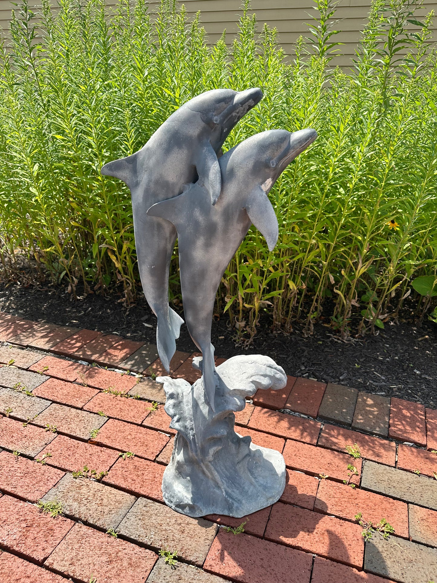 Vintage Zinc Dolphin Garden Statue