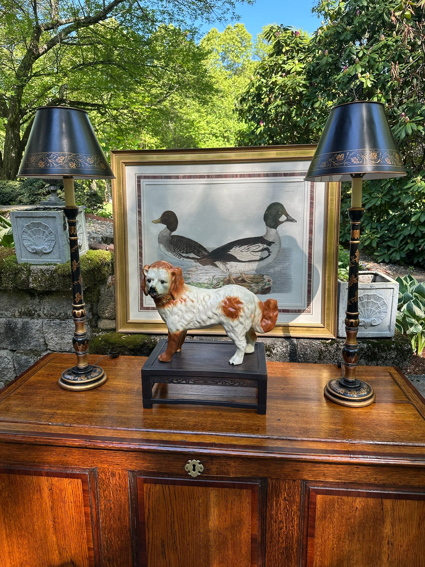 Pair of tall black lamps