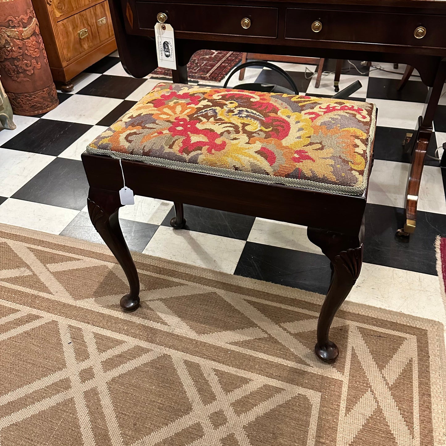 Antique Mahogany Needlepoint bench - Local Pickup