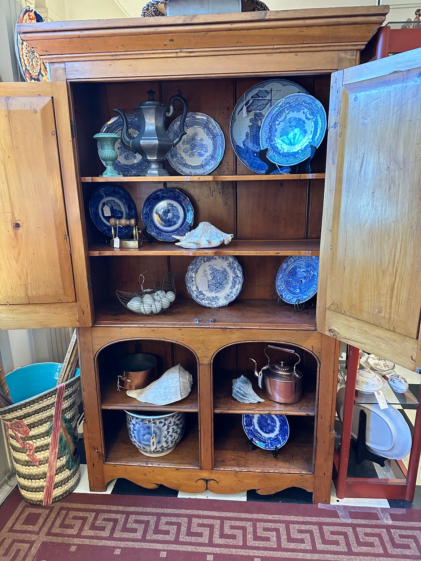 Antique Pine Cupboard with Two Doors & Open Arch Base (Local Pickup Only)