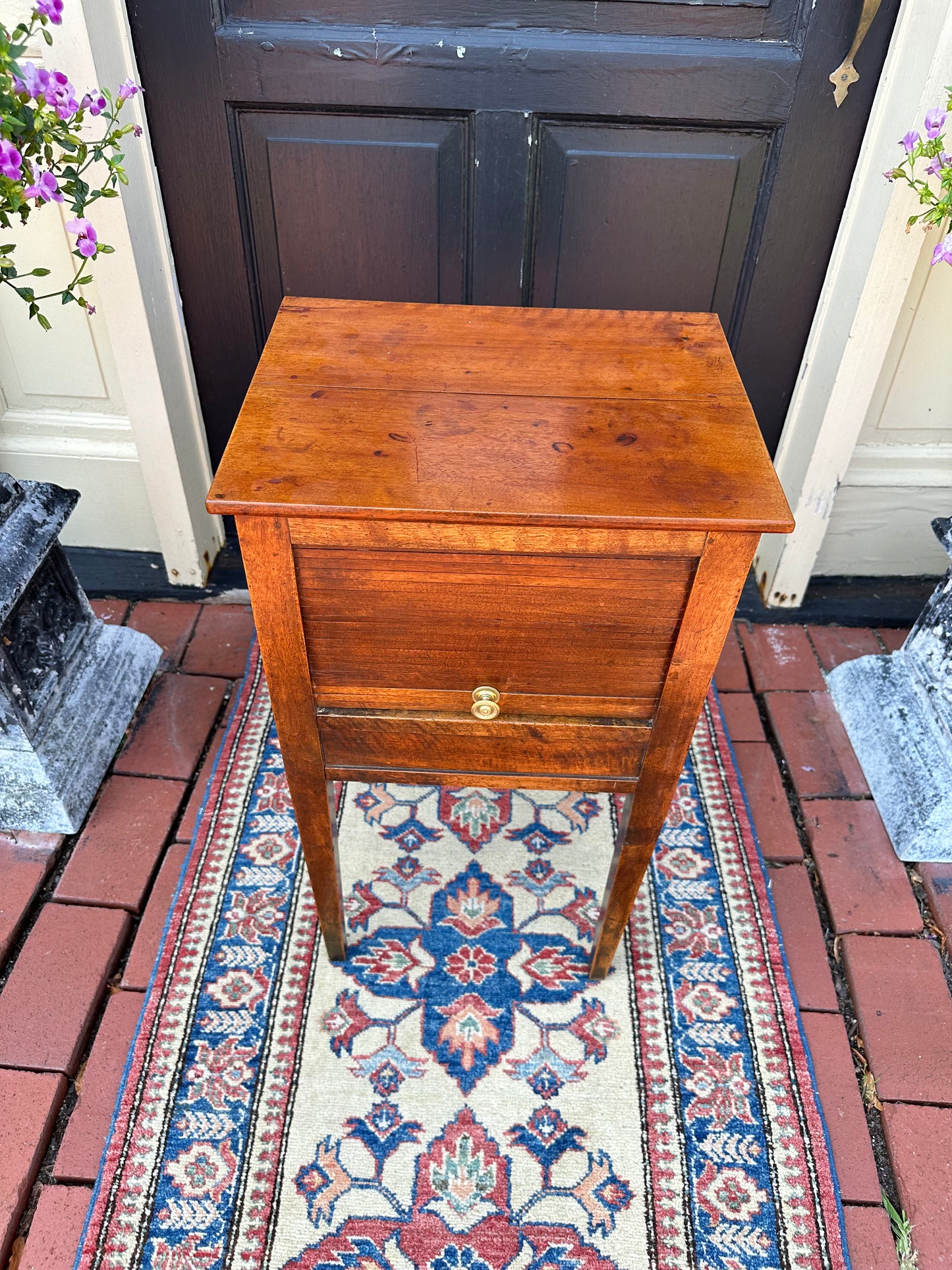 Antique One Drawer French Fruitwood Stand with Lift Up Tambour Door