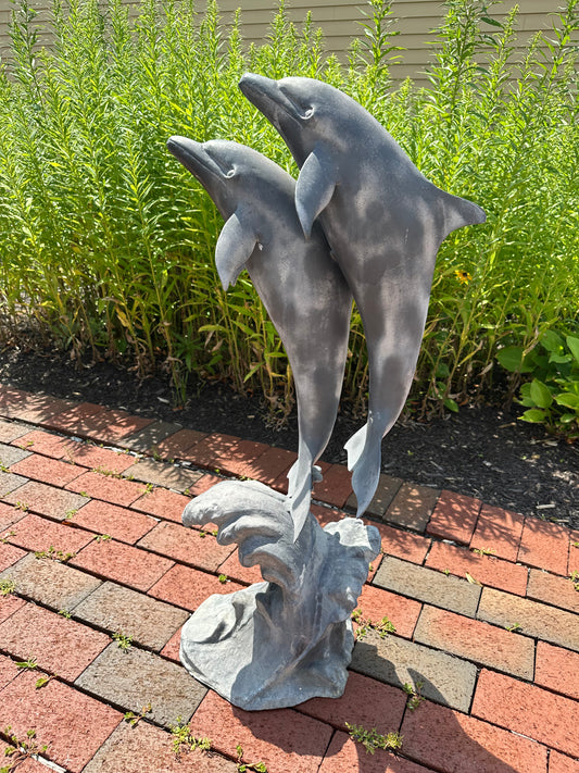 Vintage Zinc Dolphin Garden Statue