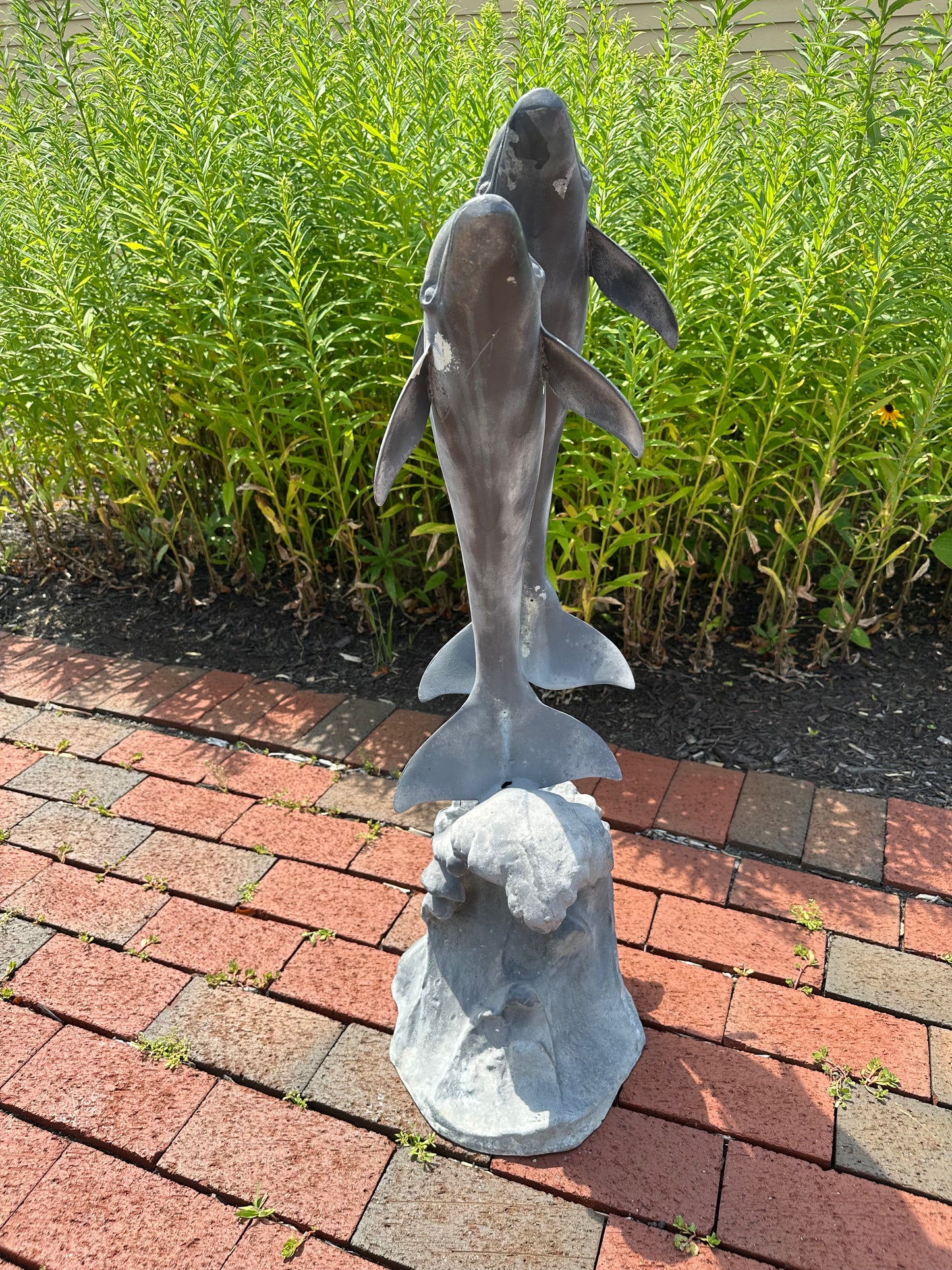 Vintage Zinc Dolphin Garden Statue