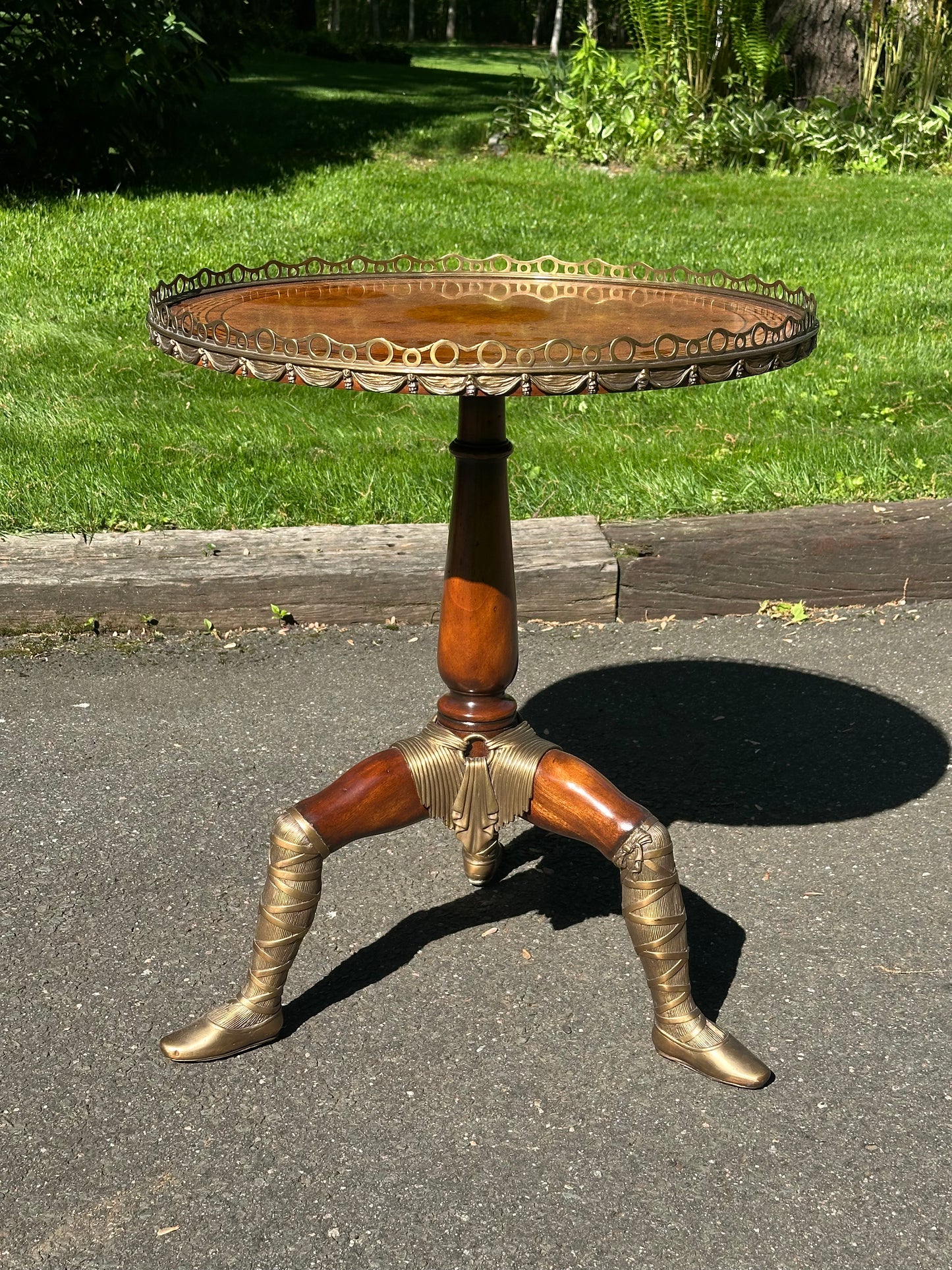 Theodore Alexander Walnut Circular “Isle of Man” Table on Tripod Base.