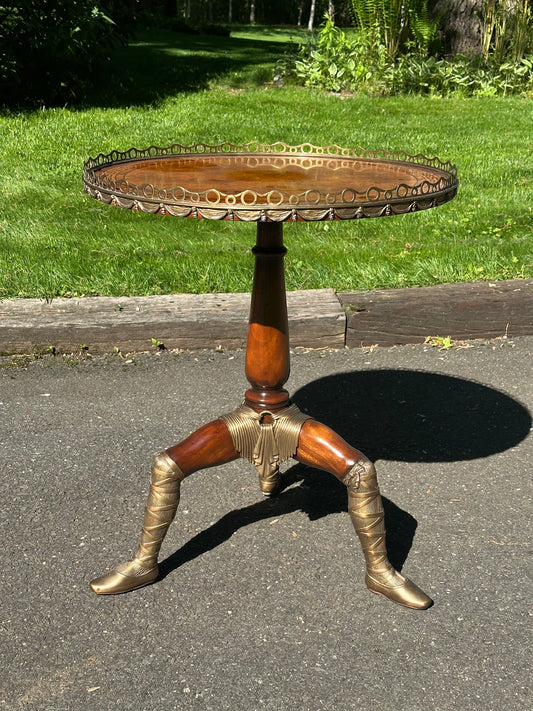 Theodore Alexander Walnut Circular “Isle of Man” Table on Tripod Base.