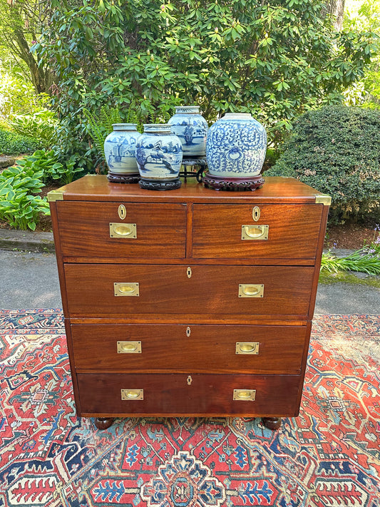 19th C. Solid Mahogany Campaign Chest