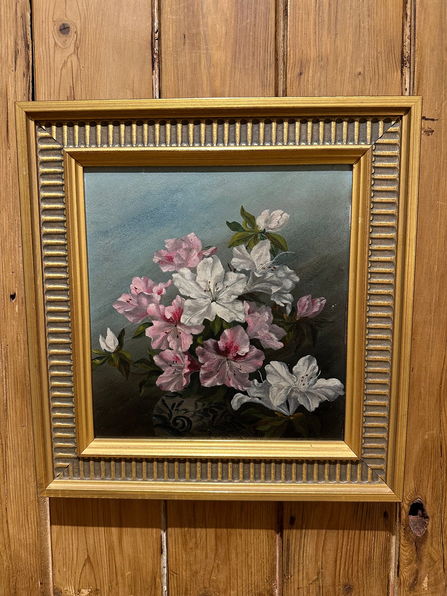 Antique Oil on Board of Victorian Flowers in Later Frame