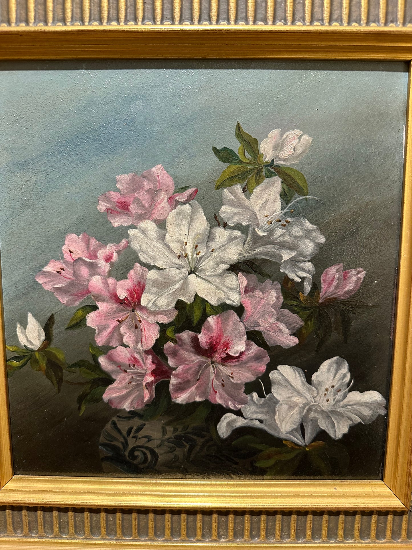 Antique Oil on Board of Victorian Flowers in Later Frame