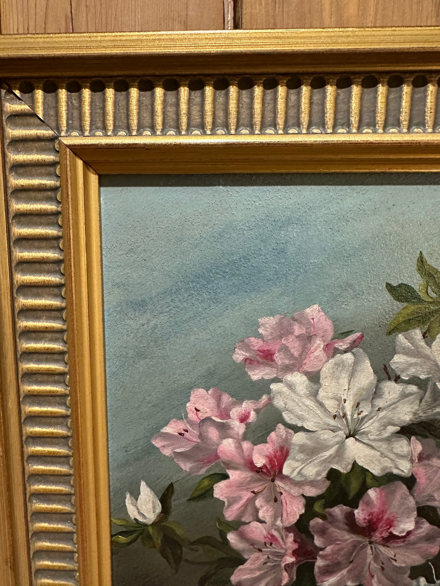 Antique Oil on Board of Victorian Flowers in Later Frame