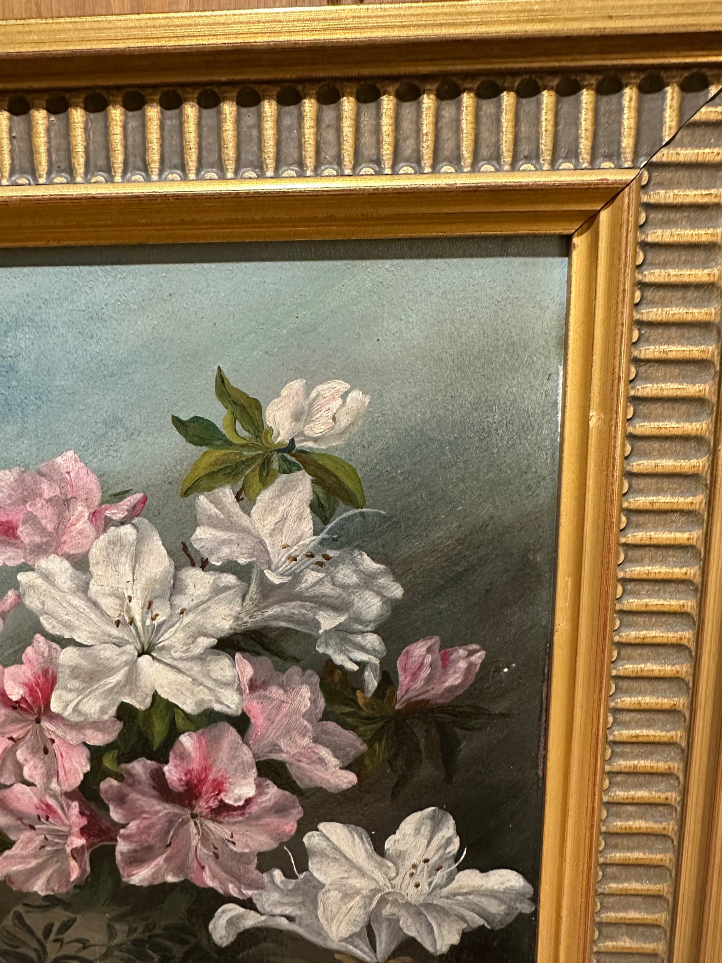 Antique Oil on Board of Victorian Flowers in Later Frame