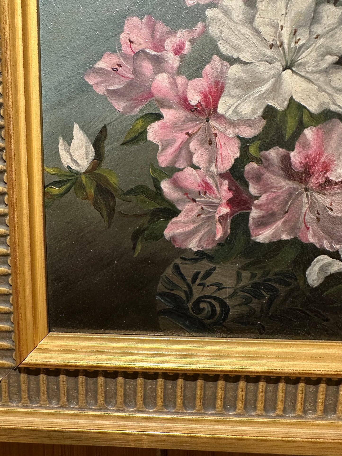 Antique Oil on Board of Victorian Flowers in Later Frame
