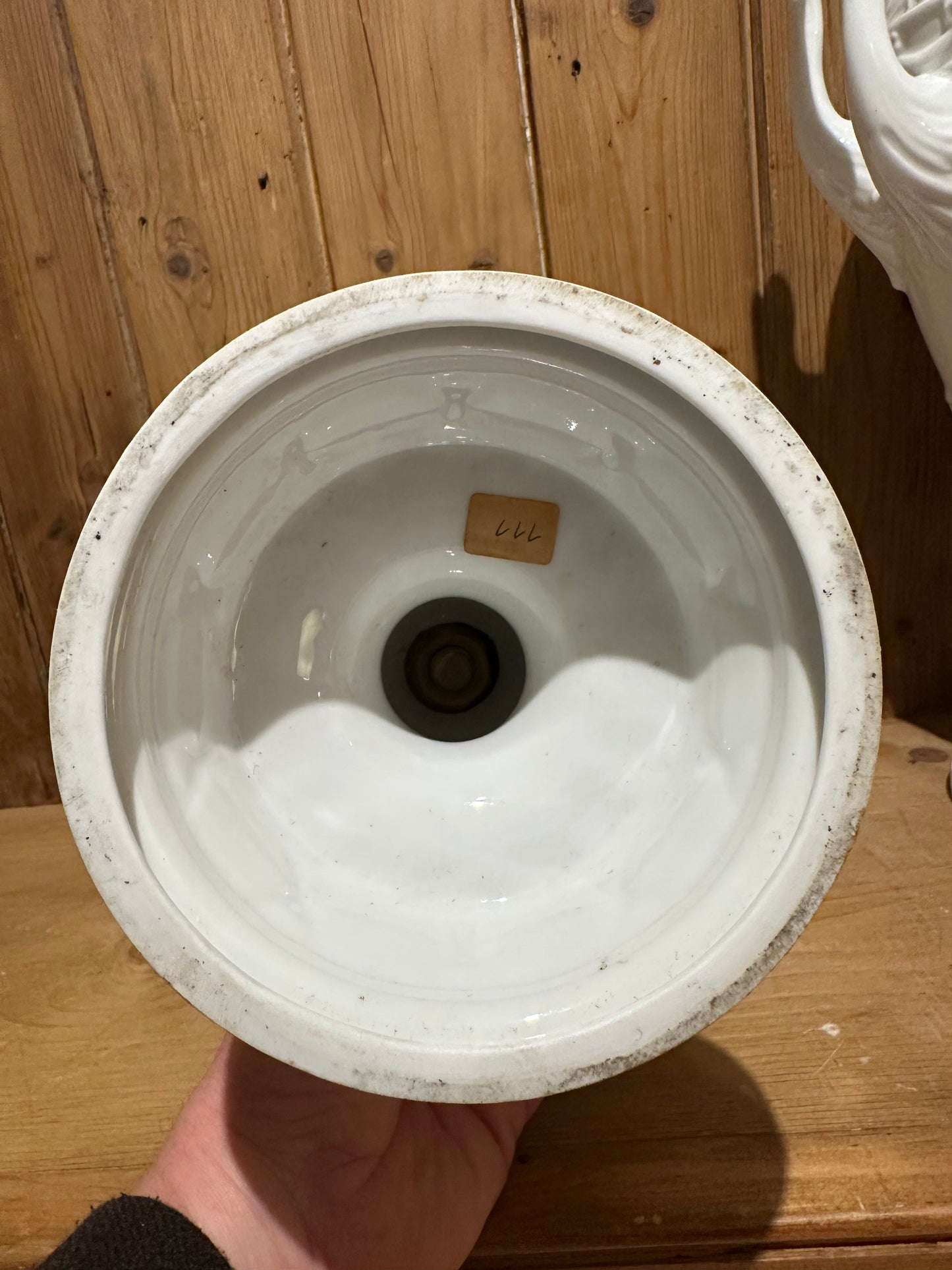 Pair of White Glazed Italian Neo Classical Covered Urns