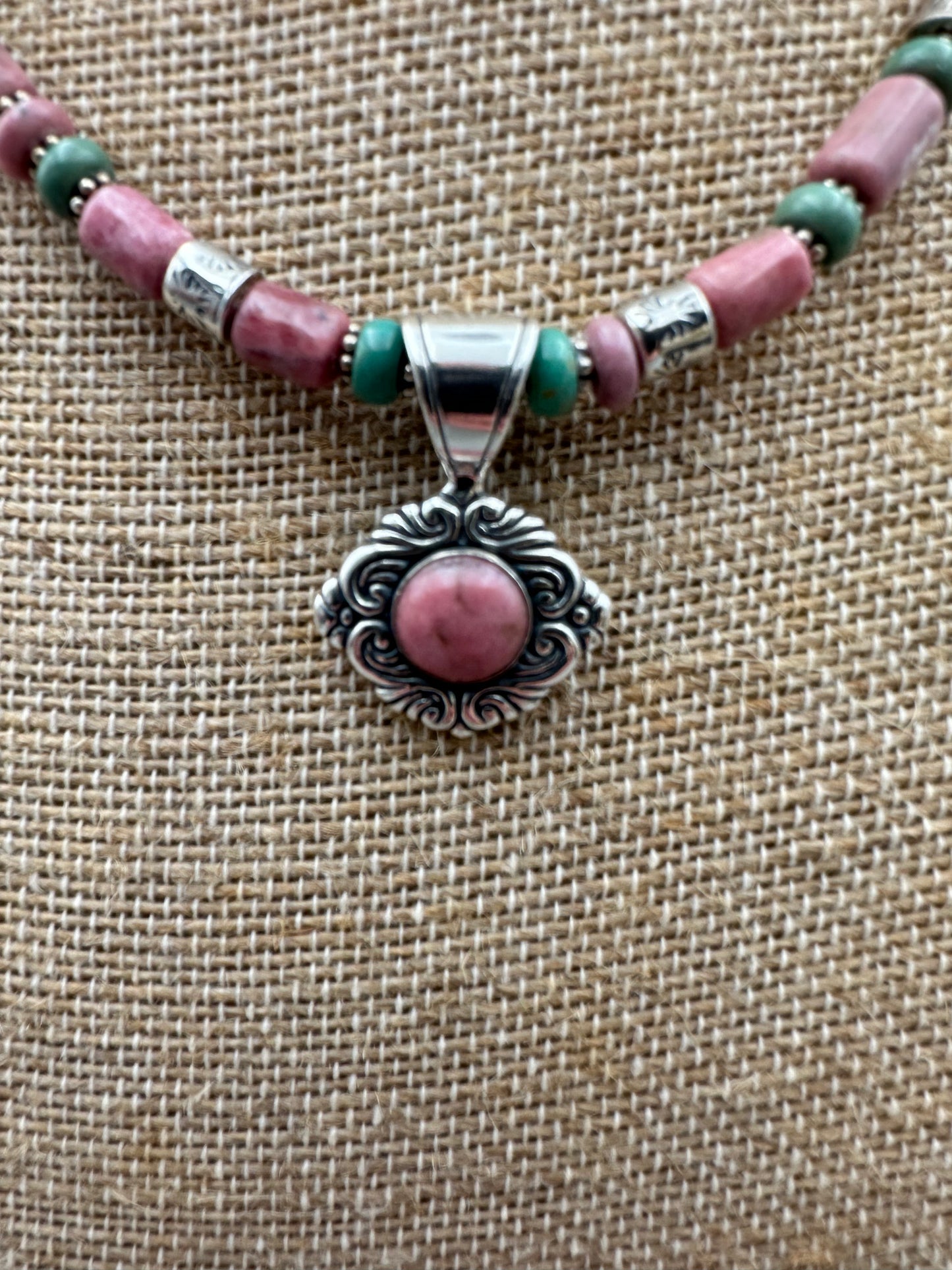 Carolyn Pollack Sterling Silver Rhodonite and turquoise necklace
