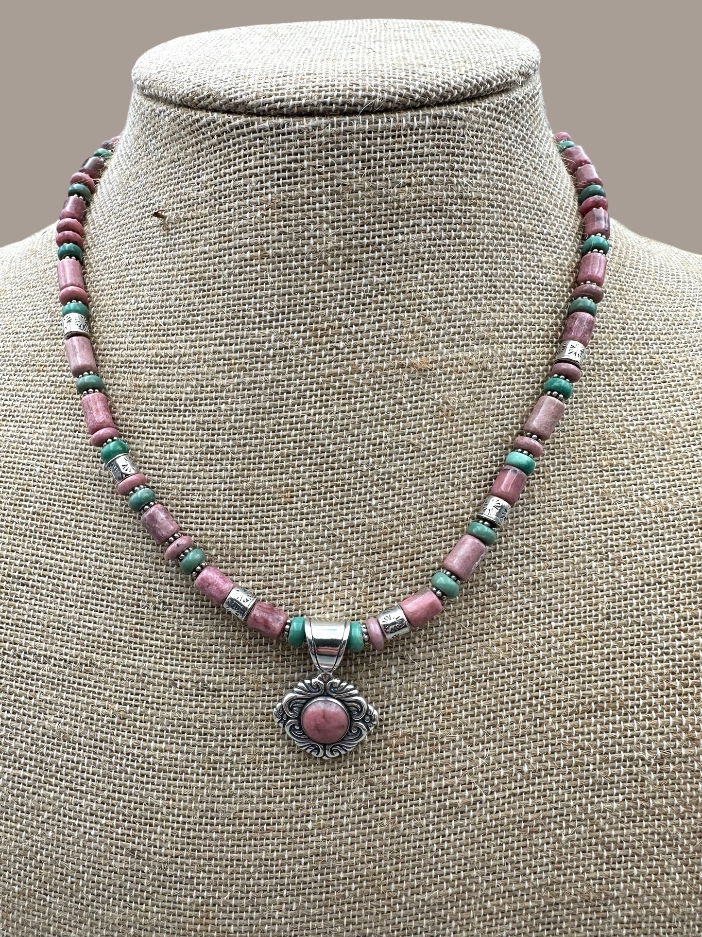 Carolyn Pollack Sterling Silver Rhodonite and turquoise necklace