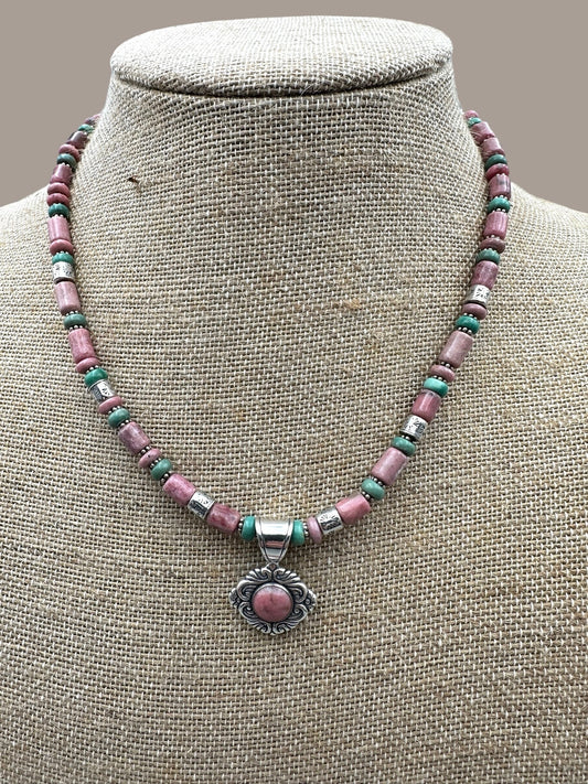 Carolyn Pollack Sterling Silver Rhodonite and turquoise necklace
