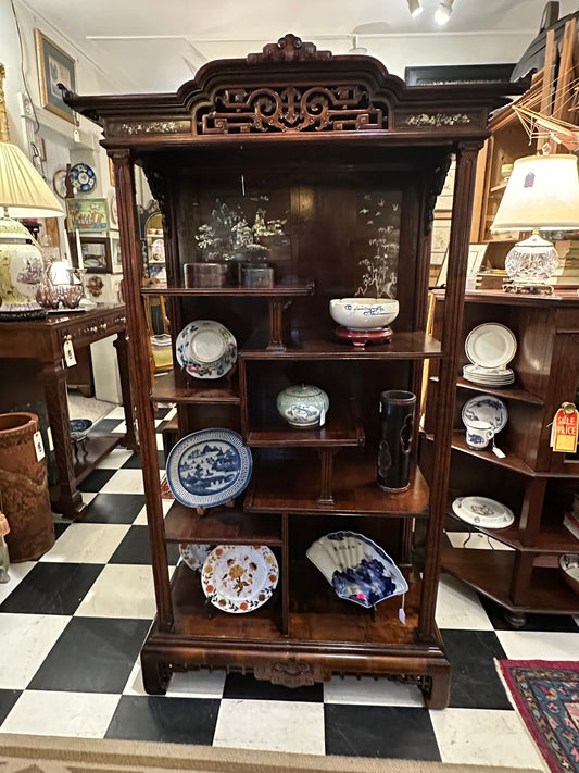 19th C. Chinese Hardwood Etagere with Mother Of Pearl Carved Inlay