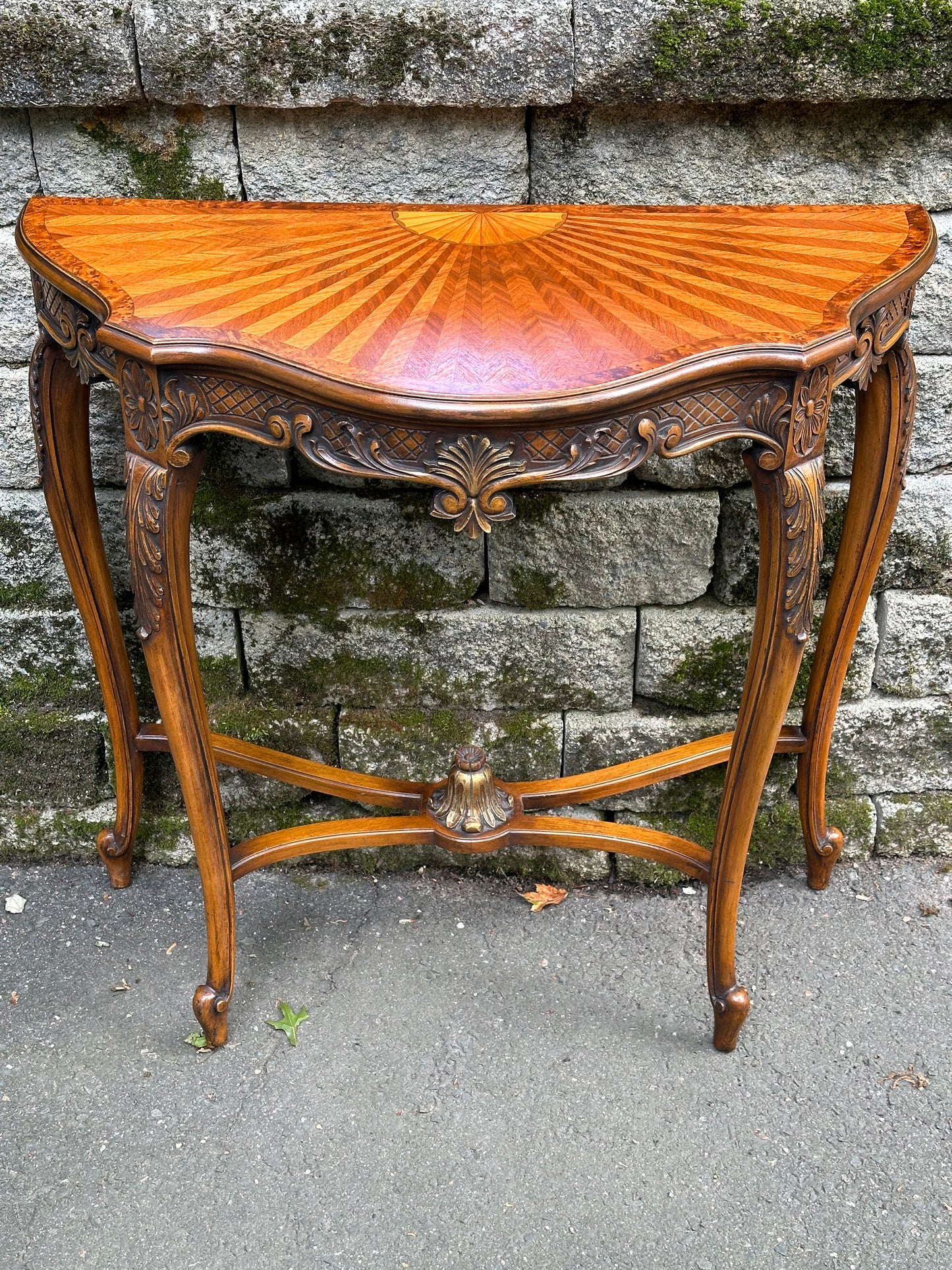 Hand Carved Inlaid Console Table. (Local Pickup Only)