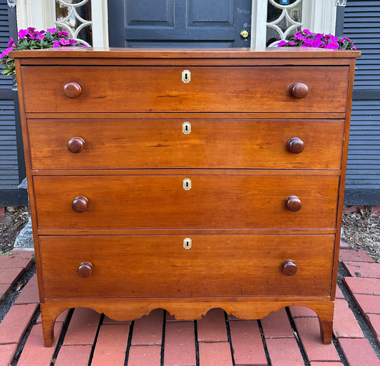 Beautiful Early 19th Century Solid Cherry Country Hepplewhite Four Drawer Chest.  (Local Pickup Only)