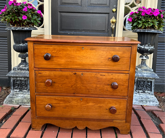 Antique Three Drawer Pine Cottage Chest.  (Local Pickup Only)