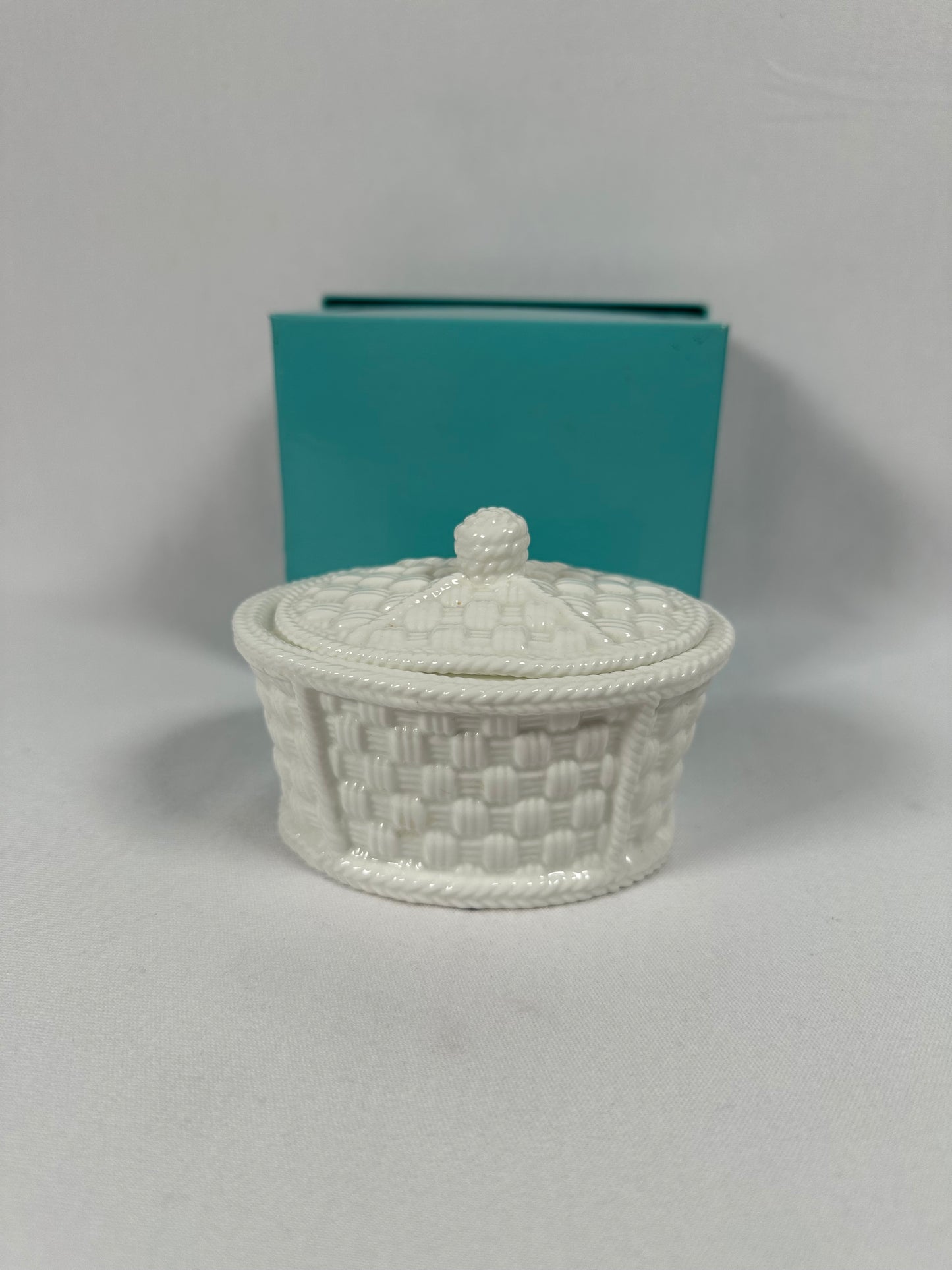 Tiffany & Co. “Tiffany Weave” Covered Trinket Box in Original Box.