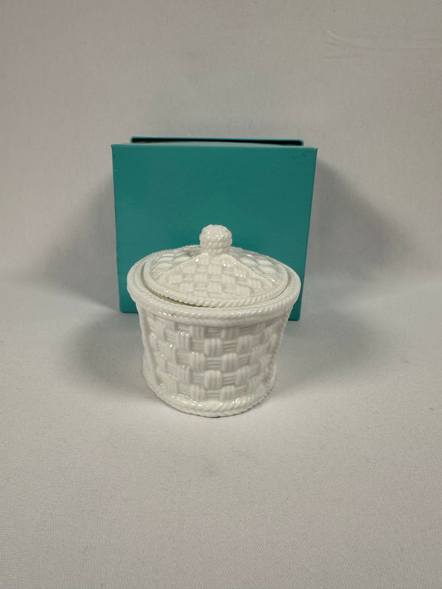 Tiffany & Co. “Tiffany Weave” Covered Trinket Box in Original Box.