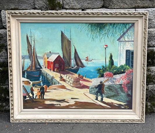 Artist Signed & Dated Oil on Board of Harbor Scene (Local Pickup Only)