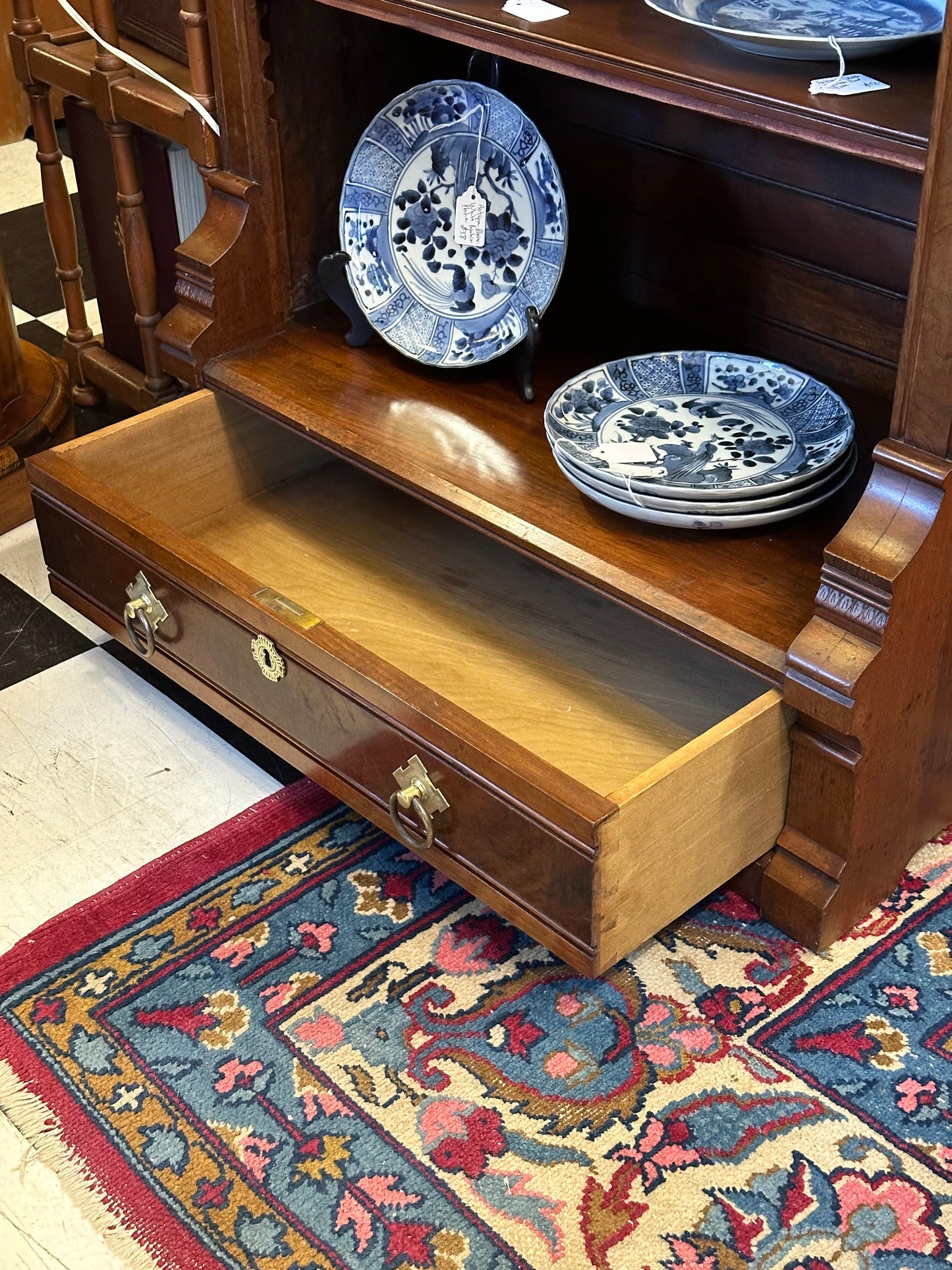 Antique Walnut Bookcase with 4 Adjustable Shelves & Drawers in Base.  (Local Pickup Only)