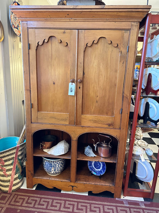 Antique Pine Cupboard with Two Doors & Open Arch Base (Local Pickup Only)