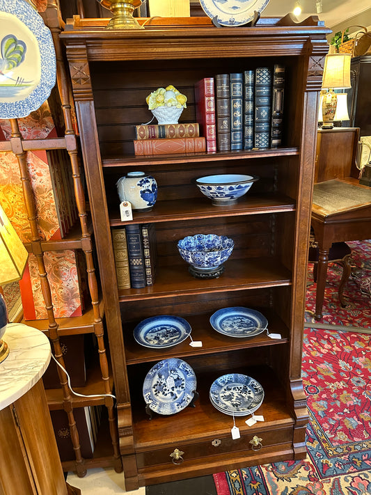 Antique Walnut Bookcase with 4 Adjustable Shelves & Drawers in Base.  (Local Pickup Only)