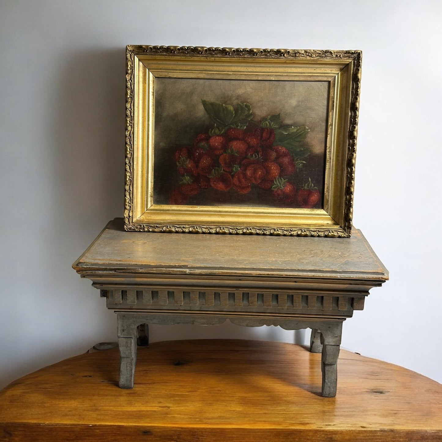 Antique Oil on Canvas of Strawberries in Original Gold Frame.