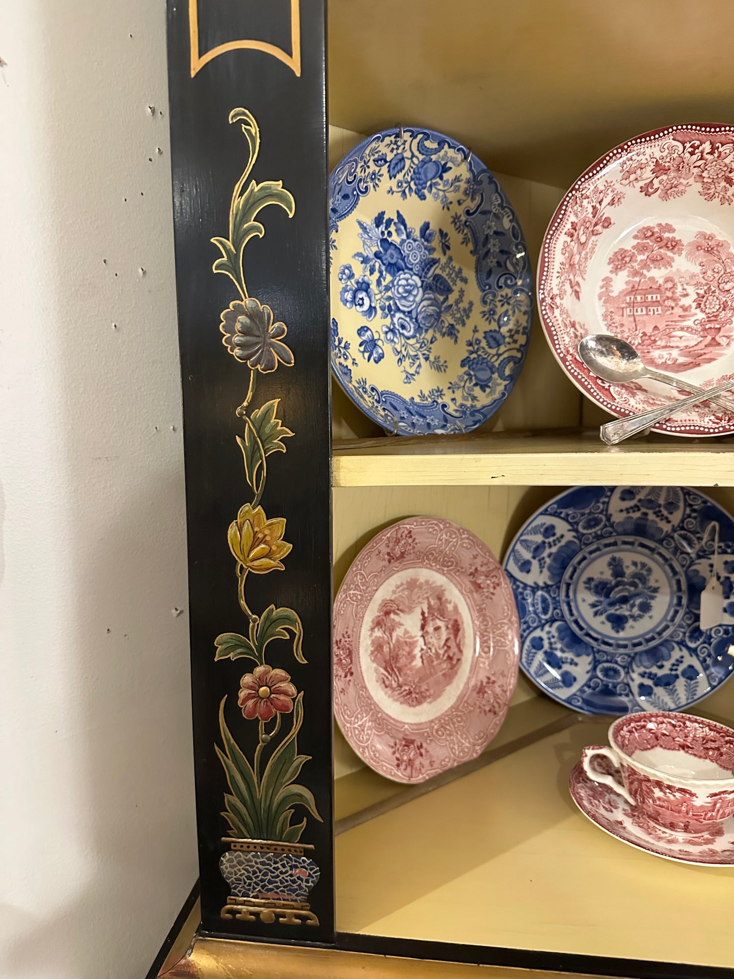 Custom Made Hand Jeweled/Painted Chinoiserie Corner Cabinet