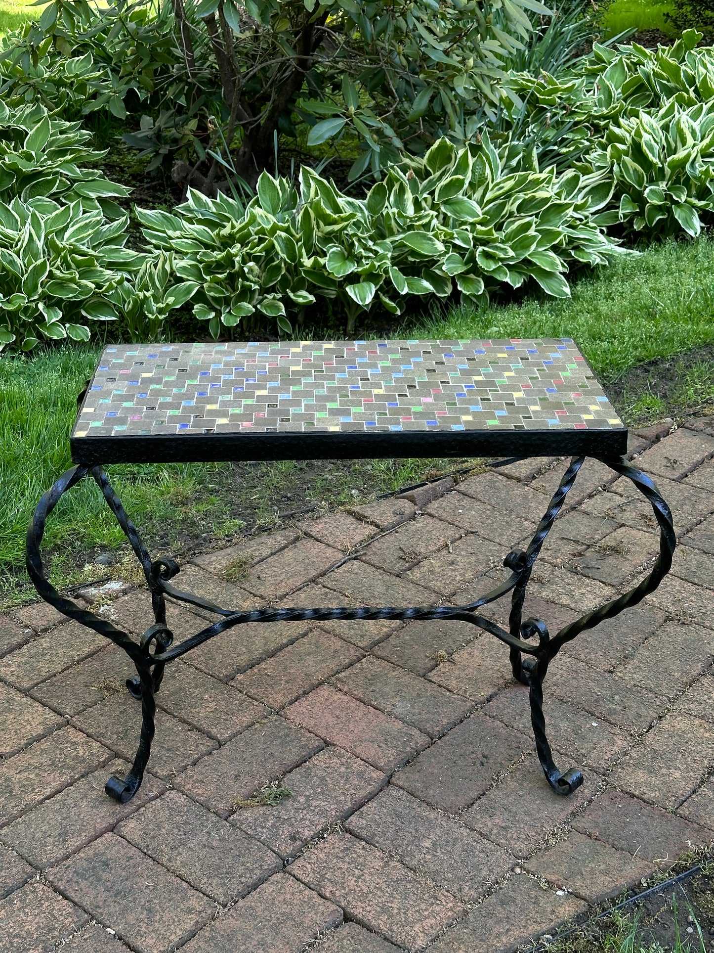 Vintage Wrought Iron Tile Top Patio Table (Local Pickup Only)