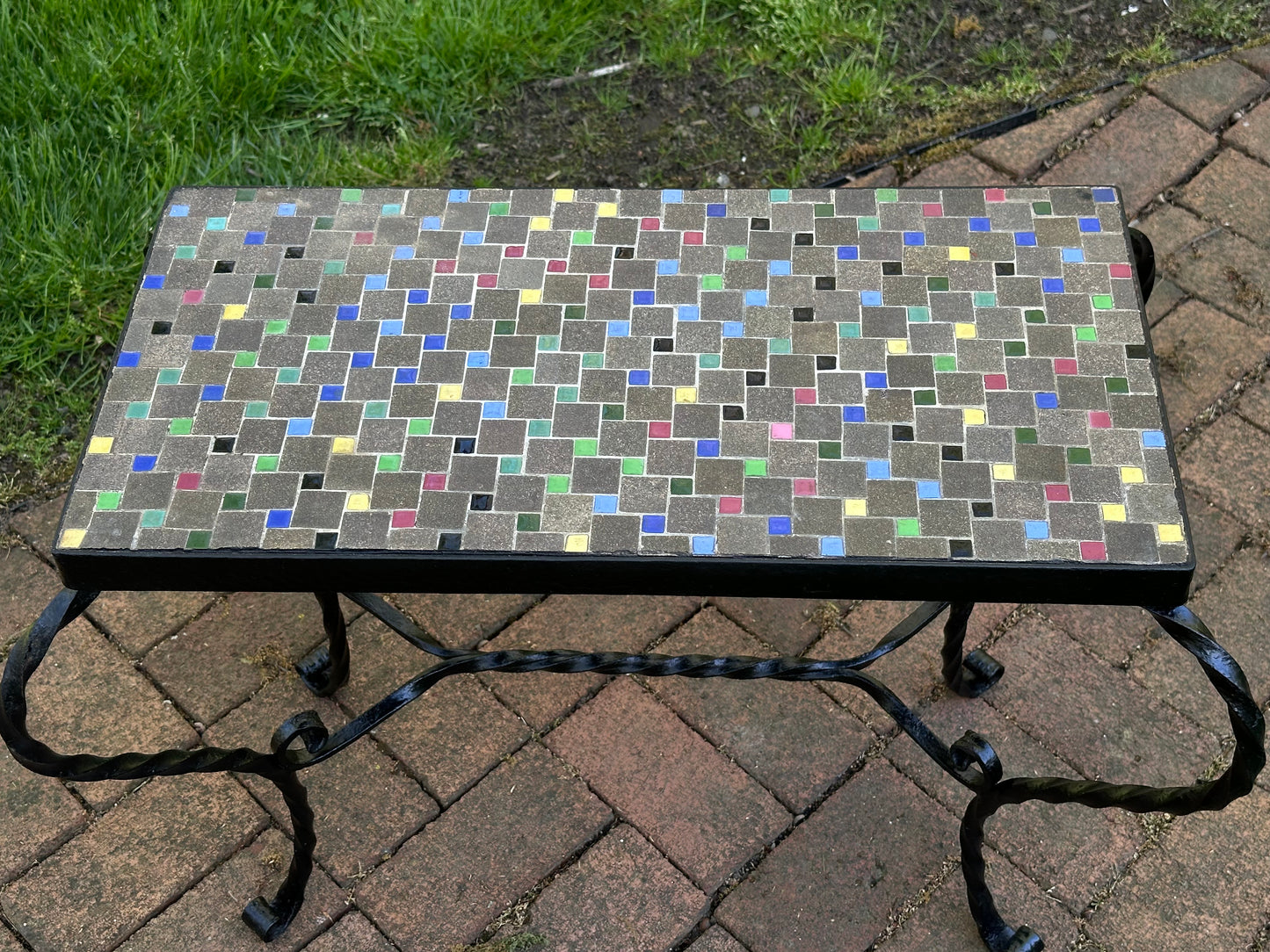 Vintage Wrought Iron Tile Top Patio Table (Local Pickup Only)