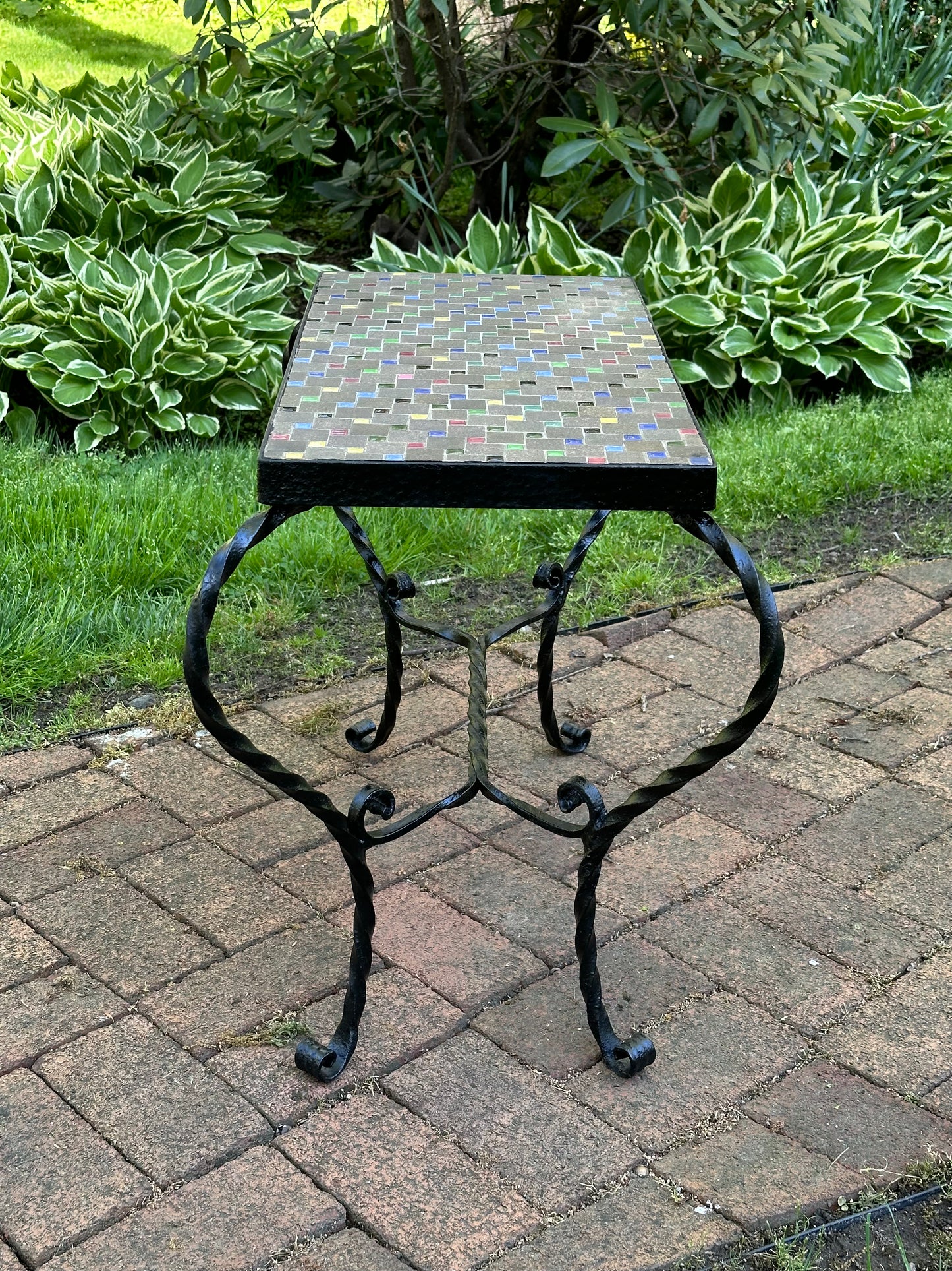 Vintage Wrought Iron Tile Top Patio Table (Local Pickup Only)