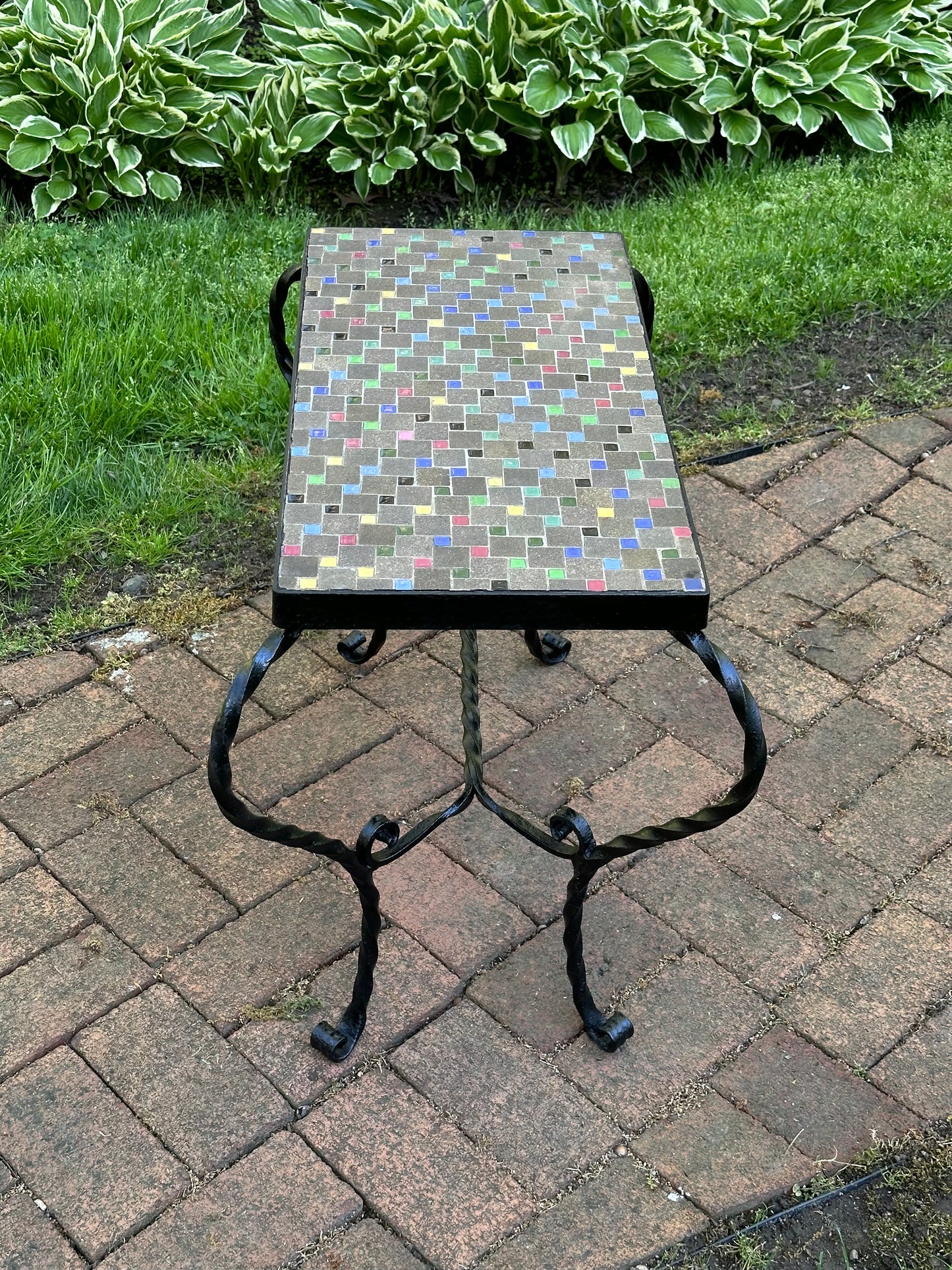 Vintage Wrought Iron Tile Top Patio Table (Local Pickup Only)